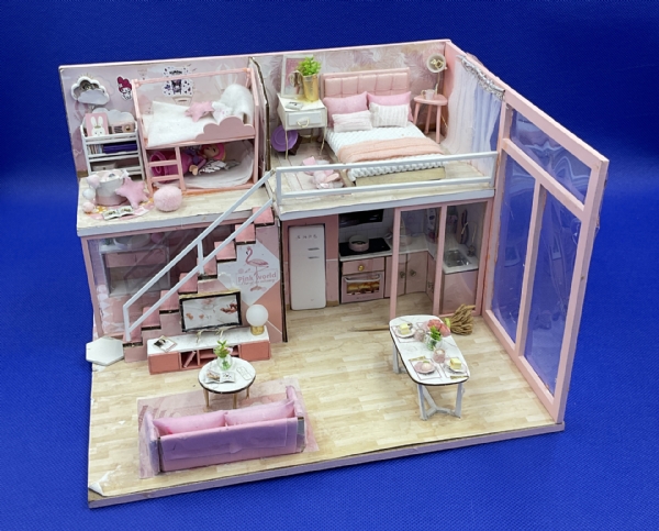 Miniature Family with Children Two-Floor Home