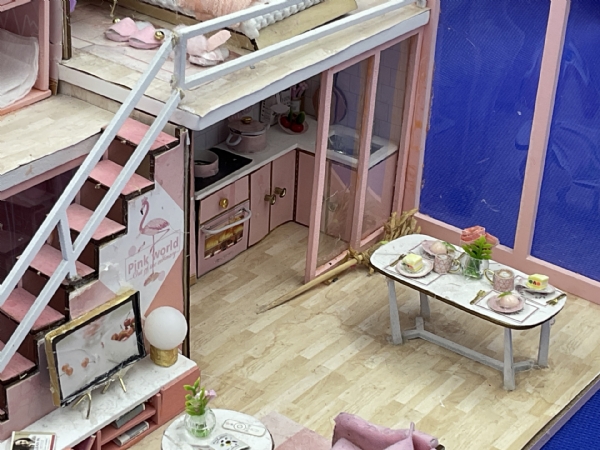 Miniature Family with Children Two-Floor Home