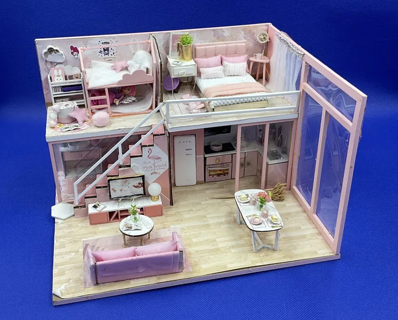 Miniature Family with Children Two-Floor Home